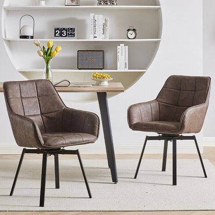 2xSwivel Dining Chairs Brown Faux Leather Padded Seat Dining room Modern