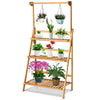 3-Tier Folding Bamboo Hanging Plant Stand Adjustable Flower Pot Display Shelf