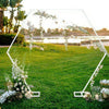 Elegant White Hexagon Wedding Arch Backdrop Stand Floral Arrangement Receptio