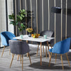 Set of 2 Blue Velvet Dining Chairs Retro Armchairs Accent Chairs with metal legs