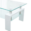 Modern White Glass Coffee Table 2 Tier With Shelf Rectangle MDF Legs Livingroom