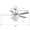 52" Ceiling Fan 5 Chrome Blades LED Crystal Chandelier Lamp with Remote Control