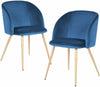 Set of 2 Blue Velvet Dining Chairs Retro Armchairs Accent Chairs with metal legs