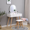 Vanity Dressing Table Makeup Desk w/ Round Mirror&2 Drawers,Stool White Bedroom
