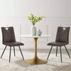 2 Retro Faux Leather Dining Chairs BrownV Stripe Seat Metal Leg Chairs High Back