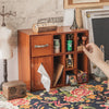 Home Office Retro Wooden Desktop Tidy Stationery Pen Organiser Holder Tissue Box