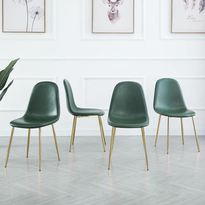 4pcs Green PU Leather Dining Chairs Golden Chromed Legs for Dining Room Kitchen