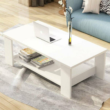 2 Tier Coffee Table End Side Table Modern Design Storage Shelf Living Room White