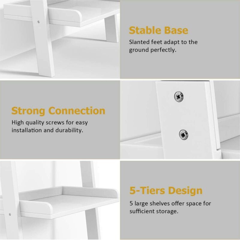 Mdf Ladder Rack Display 5 Tier Wooden Wall Rack Leaning Ladder Shelf Unit Bookcase Display MDF ...