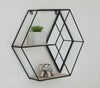 Hexagon Black Metal Wood Retro Display Multi Shelf Mirror Glass Modern Wall Unit