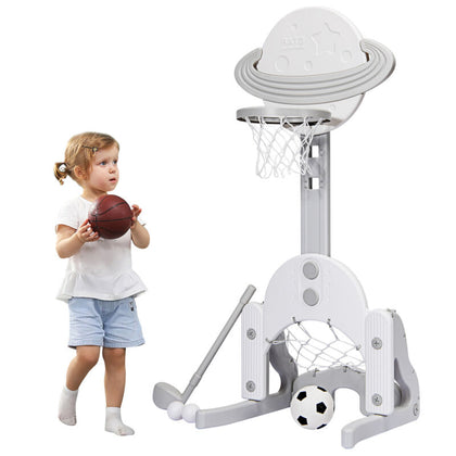 Kids Basketball Stand 3 in 1 Basketball Hoop Soccer Golf Kit Adjustable Toy Set