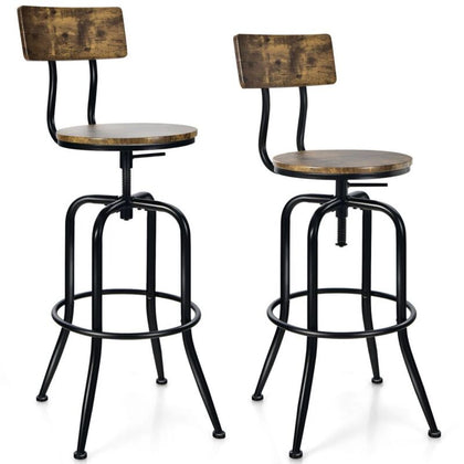 Set of 2 Bar Stool Adjustable Swivel Kitchen Dining Chair W/ Ergonomic Backrest