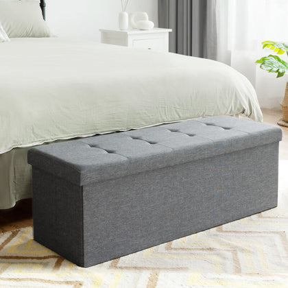Folding Storage Ottoman Bench Tufted Faux Leather Toy Box Foot Stool Bench Seat