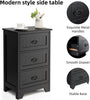 Black Bedside Table Tall Wooden Cabinet 3 Storage Drawers Metal Drop Handles