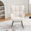 Teddy White Patchwork Linen Rocking Chair Lounge Relaxing Armchair W/Wood Legs