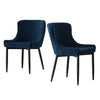 2pcs Dining Chair Velvet Soft Padded Diamond Backrest Metal Legs Armchair Blue