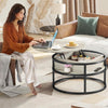 Round Coffee Table Beige Lift Up Top Magazine Storage Box Black Metal Frame