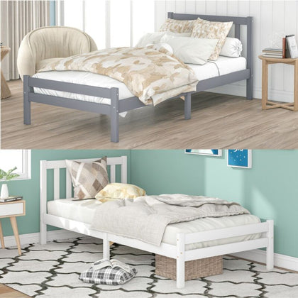 Merax Single Bed 3ft Solid Wooden Bed Frame Bedroom Furniture Adults/Kids 90x190