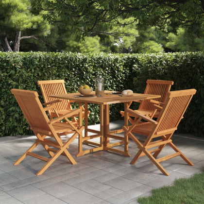 5 Piece Folding Outdoor Dining Set Solid Wood Teak L7E7