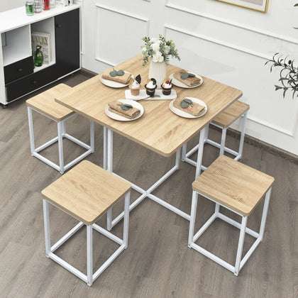 5-Piece Dining Table & Chair Set Bar Pub Table and Four Stool Set w/ MDF Table