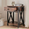 Wooden Bedside Table Cabinet Industrial 1-Drawer Side Table Nightstand Steel Leg