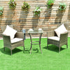 3 Piece Garden Furniture Set Patio Rattan Wicker Cushioned Chairs W/ Glass Table