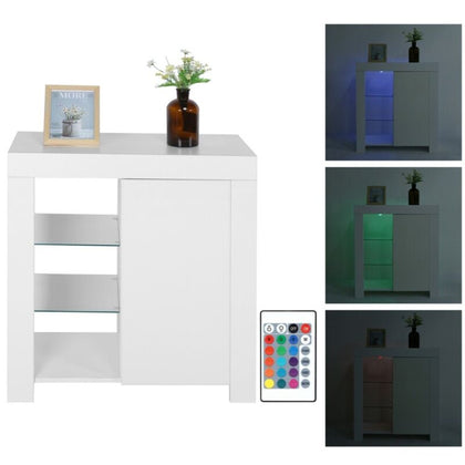 White Sideboard Buffet with LED lights 3-Tier Tableware Storage Cupboard