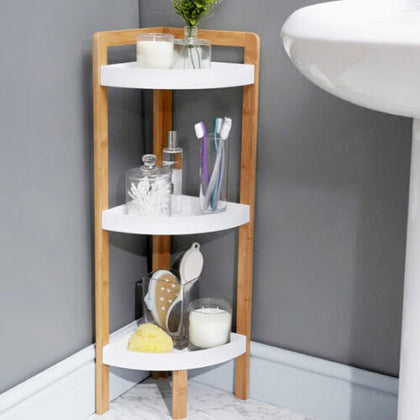 3 Tier Wooden Freestanding Corner Shelf Rack Storage Caddy Organizer Bathroom