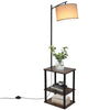 Floor Lamp with Table Shelves Linen Lampshade Standing Lamp Bed Sofa Side Table