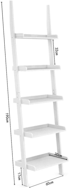 Mdf Ladder Rack Display 5 Tier Wooden Wall Rack Leaning Ladder Shelf Unit Bookcase Display MDF ...
