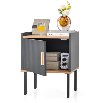 Bedside Table Wooden Nightstand Modern End Table Storage Cabinet W/ Door Cabinet
