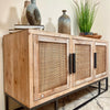 Fir Wood Rattan 3 Door Sideboard Cabinet Vintage Furniture Storage TV Stand Unit