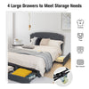 4 Drawers King Size Bed Frame 5FT Upholstered Platform Bed Adjustable Headboard