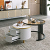 Round Nesting Coffee Table Set W/ 2 Drawer White Side Tables with Storage