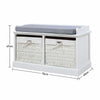Vintage Storage Bench Woven Basket Window Seat Padded Ottoman Shoe Cabinet Porch