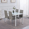 4x Grey Faux Leather Dining Chairs w/ Tempered Glass Dining Table Diningroom Set