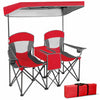 Double Sunshade Folding Chairs Outdoor 2-person Chairs w/Sun Protective Canopy