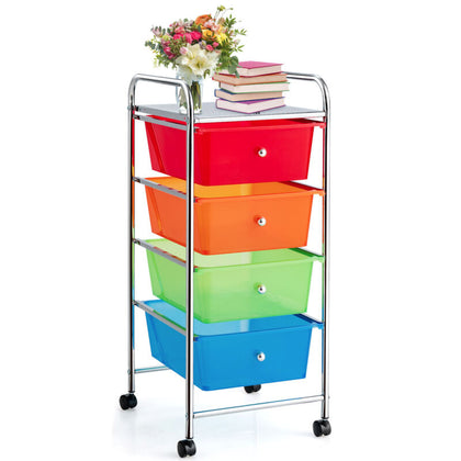 4-Drawer Mobile Storage Trolley Cart w/4 Removable Plastic Drawer Large Capacity