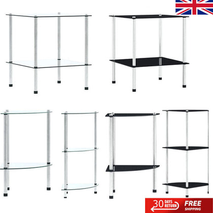 2/3 Tier Glass Shelf Unit Clear Modern Storage Display Side Table Furniture