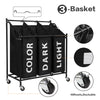 Laundry Basket Sorter Cart Hamper Rolling Clothes Bin Trolley on Wheels 3 Bag