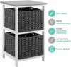 White Shabby Chic Bedside Table Tall Wooden Cabinet 2 Dark Grey Wicker Drawers