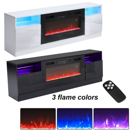 Modern 178cm TV Stand Unit Cabinet w/ Electric Fireplace & 12 Colour LED Light