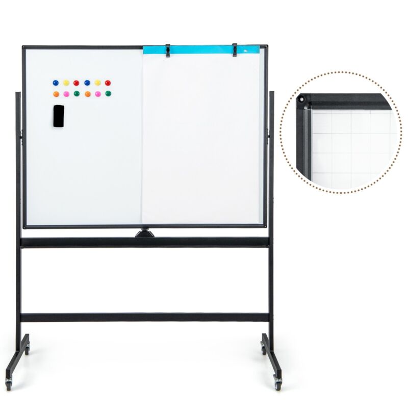 Retractable Board Rolling White Board Reversible Dry Erase Board Height Adjustable White ...