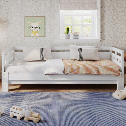 3FT Single Size Daybed Cabin Bed Guest Bed Sofa Bed Frame Trundle Bed White NS