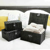 SET OF 3 Storage Baskets Resin Wicker Woven Hamper Box Lid & Lock Stackable UK