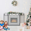 3 Panel Foldable Fireplace Guard Fire Screen Protector w/ Leaves Pattern and Met