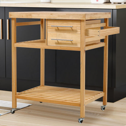 Wood Portable Kitchen Storage Cart Trolley on Wheels Bar Serving Cart Unit Home