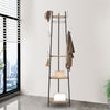 Wood Coat Rack Stand Hallway Tree Clothes Garment Hanger w/ 4 Shelf & 6 Hooks UK