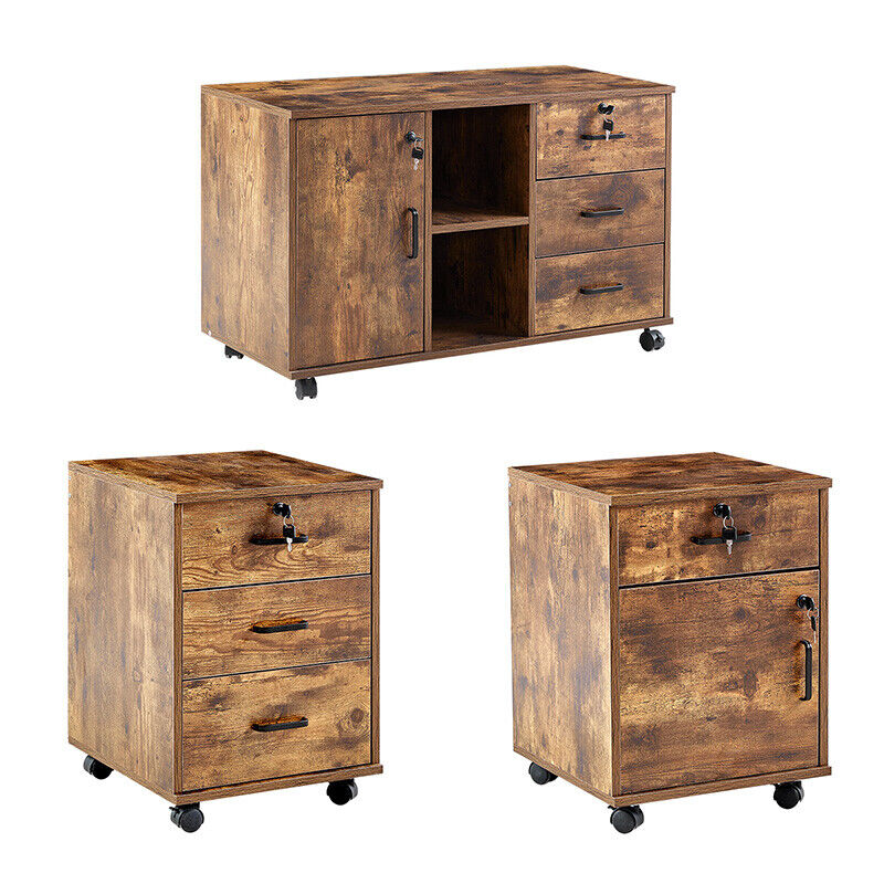 Rolling Wood Office Storage Drawers Wheels File Lockab