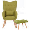 Vintage Fabric Wingback Chair Accent Tub Armchair with Oak Legs Footstool Lounge